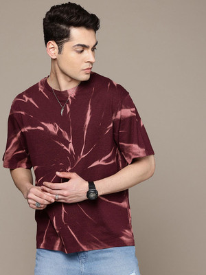 R.Code by The Roadster Life Co. Tie & Dye Men Round Neck Maroon T-Shirt