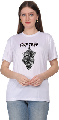 ZAYOKI Graphic Print Women Round Neck White T-Shirt
