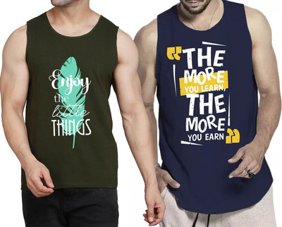 WOOSTRO Printed Men Round Neck Dark Green, Navy Blue T-Shirt