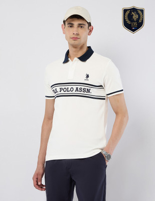 U.S. POLO ASSN. Printed Men Polo Neck White T-Shirt