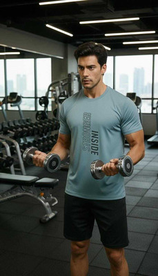 Vibrant Vibes Solid Men Crew Neck Blue T-Shirt