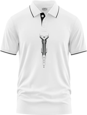 Warriorworld Typography Men Polo Neck White T-Shirt