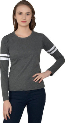 Lawful Casual Solid Women Round Neck Grey T-Shirt