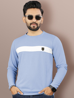VeBNoR Colorblock Men Round Neck Blue T-Shirt