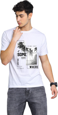 Attirea Printed Men Round Neck White T-Shirt