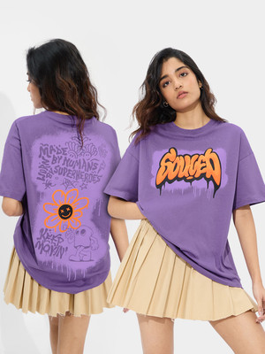 The Souled Store Graphic Print Women Round Neck Purple T-Shirt