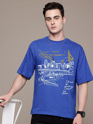 Moda Rapido Graphic Print Men Round Neck Blue T-Shirt