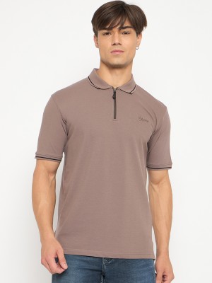 DUKE Solid Men Polo Neck Brown T-Shirt