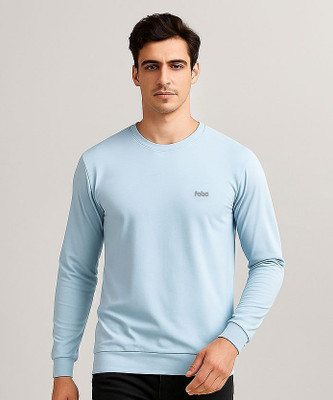 Fabc Solid Men Round Neck Light Blue T-Shirt