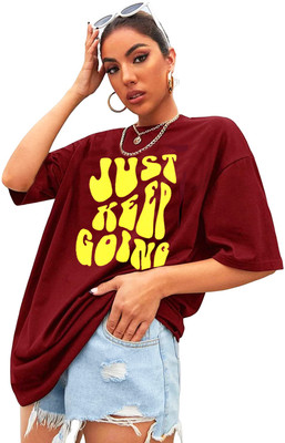 Leotude Printed Women Round Neck Maroon T-Shirt