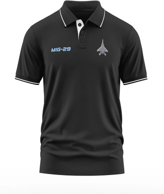 Warriorworld Printed Men Polo Neck Black T-Shirt