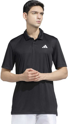 ADIDAS Graphic Print Men Polo Neck Black T-Shirt