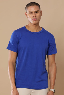 Republic Solid Men Round Neck Blue T-Shirt