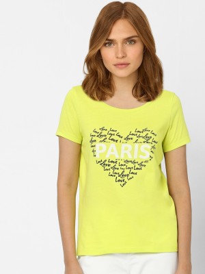 VERO MODA Printed Women Round Neck Yellow T-Shirt