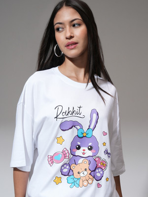 Tokyo Talkies Printed Women Round Neck White T-Shirt