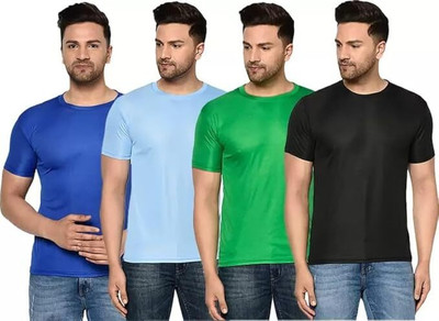 TTFE Solid Men Round Neck Blue, Light Blue, Green, Black T-Shirt
