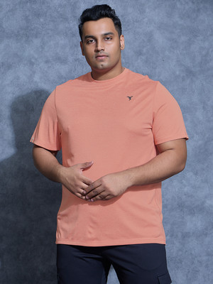 TECHNOSPORT Solid Men Crew Neck Orange T-Shirt