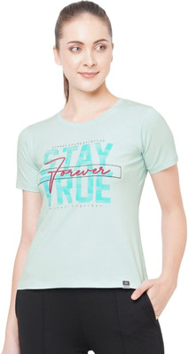 Laasa Sports Printed Women Round Neck Light Blue T-Shirt