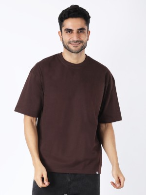 Phantars Solid Couple Round Neck Brown T-Shirt