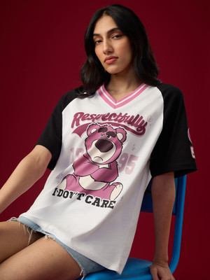 The Souled Store Cartoon Women V Neck White T-Shirt