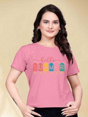 Moda Rapido Printed Women Round Neck Pink T-Shirt