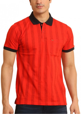 ABSECOM Solid Men Polo Neck Red, Black T-Shirt