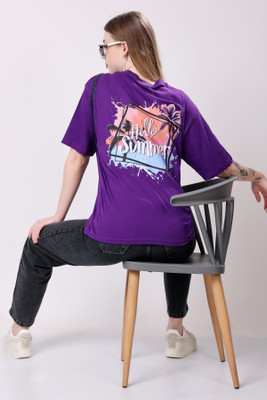 London Hills Graphic Print Women Round Neck Purple T-Shirt
