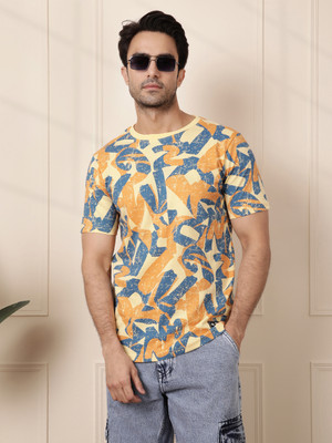 WROGN Printed Men Crew Neck Yellow T-Shirt