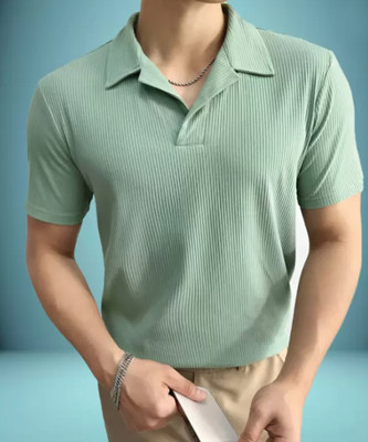 Christy World Solid Men Polo Neck Light Green T-Shirt