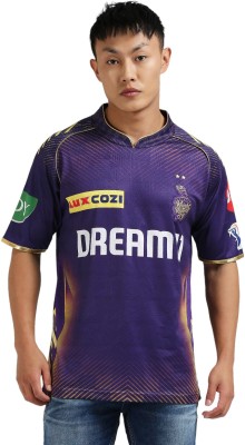 playR x Kolkata Knight Riders Printed Men Mandarin Collar Purple T-Shirt