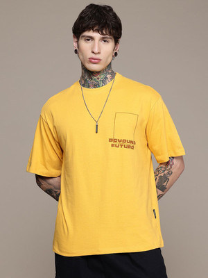 Roadster Printed Men Round Neck Yellow T-Shirt
