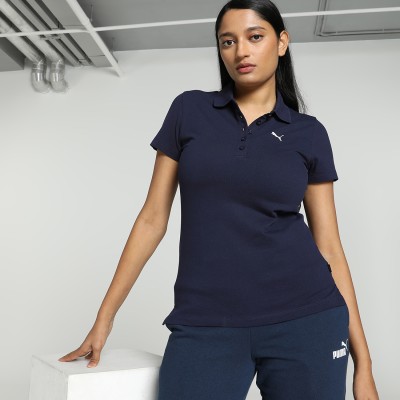 PUMA Solid Women Polo Neck Blue T-Shirt