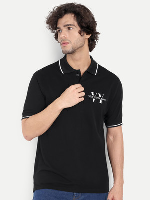 VELE YOUTH Self Design Men Polo Neck Black T-Shirt