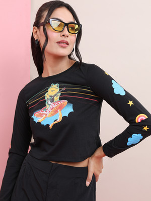 Tokyo Talkies Printed Women Round Neck Black T-Shirt