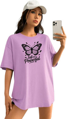Stylicity Printed Women Round Neck Purple T-Shirt