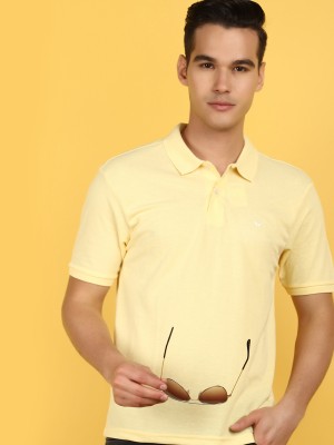 V-MART Solid Men Polo Neck Yellow T-Shirt