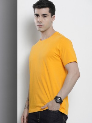 London Crew Solid Men Round Neck Yellow T-Shirt