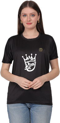 SOLBLOOMS Graphic Print Women Round Neck Black T-Shirt