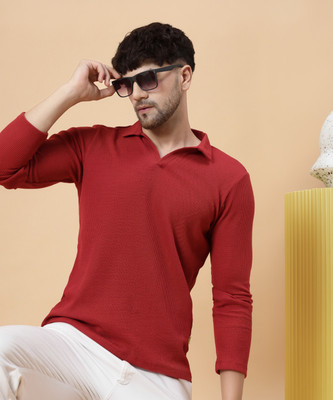 RIGO Solid Men Polo Neck Red T-Shirt