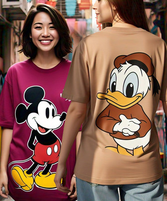 DISNEY by DreamBe Printed Women Round Neck Multicolor T-Shirt