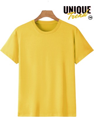 UNIQUE TREND Solid Men Round Neck Yellow T-Shirt