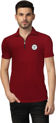 Lawful Casual Solid Men Polo Neck Maroon T-Shirt