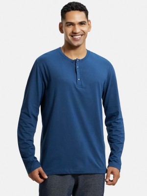 JOCKEY Solid Men Henley Neck Blue T-Shirt