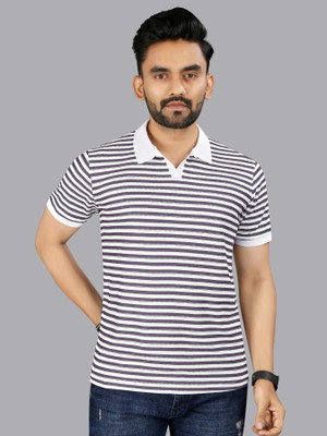 FTX Striped Men Polo Neck Purple T-Shirt