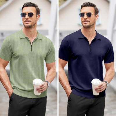 trueoath Solid Men Polo Neck Light Green, Dark Blue T-Shirt