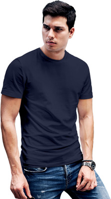 Fighterhero Solid Men Round Neck Navy Blue T-Shirt