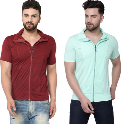 JB Jagoboy Self Design Men Polo Neck Maroon, Light Green T-Shirt