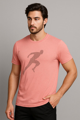 alyv Solid Men Round Neck Pink T-Shirt