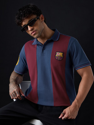 The Souled Store Colorblock Men Polo Neck Navy Blue, Maroon T-Shirt