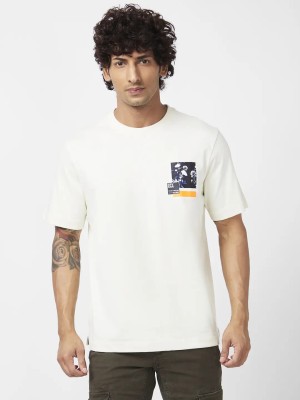 Spykar Printed, Typography Men Round Neck White T-Shirt